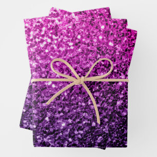 Purple pink ombre faux glitter sparkles bling wrapping paper sheet
