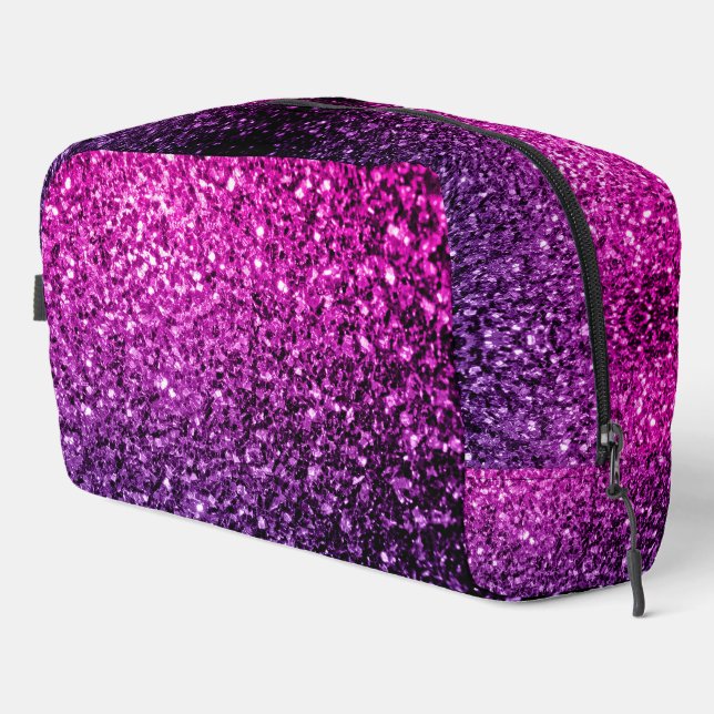 Purple pink ombre faux glitter sparkles dopp kit (Right Corner)