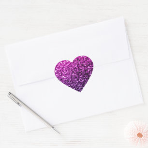 Purple Pink Ombre faux glitter sparkles Heart Sticker