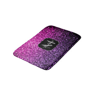 Purple Pink Ombre faux glitter sparkles Monogram Bath Mat