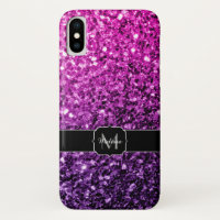 Purple Pink Ombre faux glitter sparkles Monogram