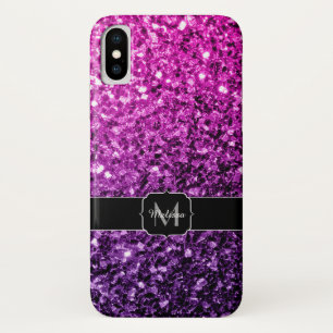 Purple Pink Ombre faux glitter sparkles Monogram iPhone X Case