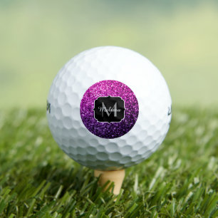 Purple Pink Ombre faux glitter sparkles Monogram Golf Balls