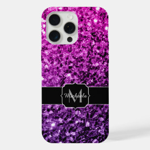 Purple pink ombre faux glitter sparkles Monogram iPhone 15 Pro Max Case