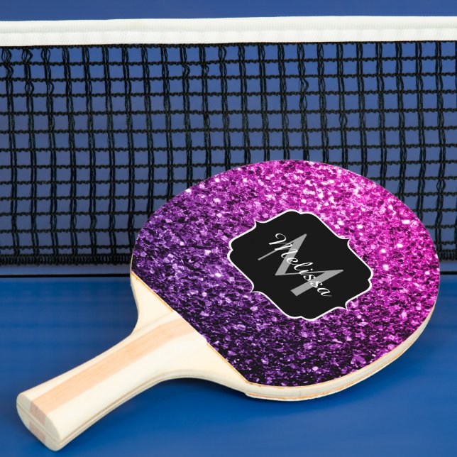 Purple Pink Ombre faux glitter sparkles Monogram Ping Pong Paddle (Insitu)