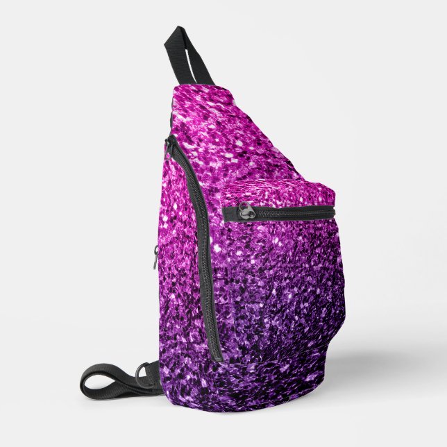 Purple pink ombre faux glitter sparkles sling bag (Left Corner)
