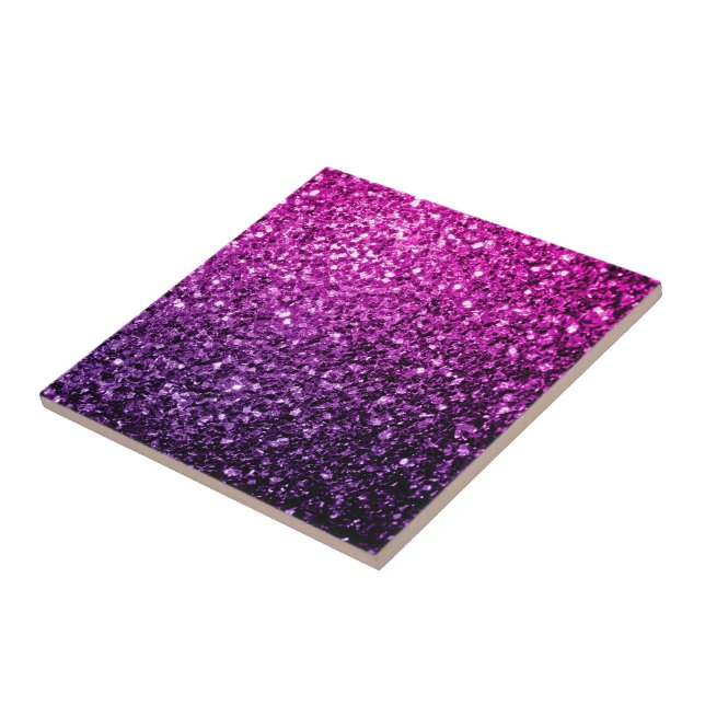Purple Pink Ombre faux glitter sparkles Tile (Side)