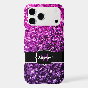 Purple Pink Ombre faux sparkles bling Monogram