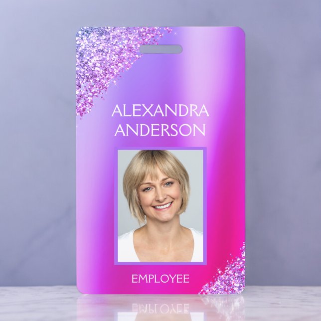 Purple Pink Ombre Glitter Office Business ID Badge (Creator Uploaded)