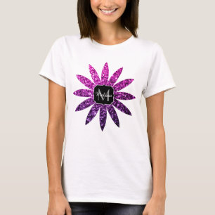 Purple Pink Ombre glitter sparkles flower monogram T-Shirt