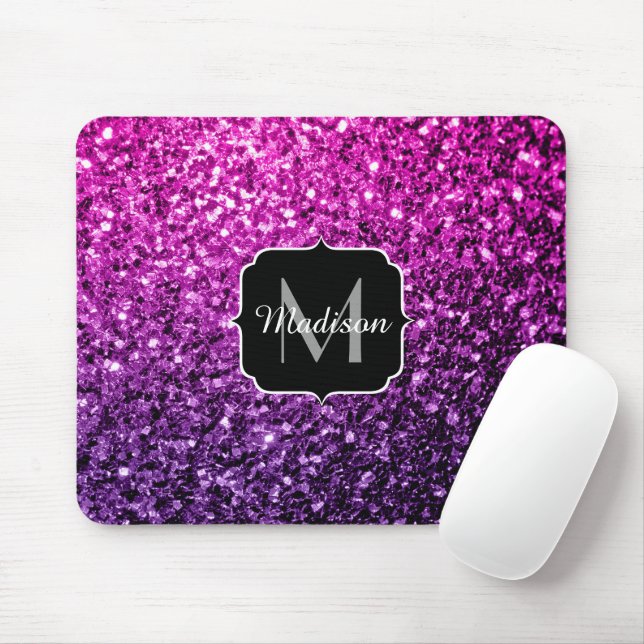 Purple Pink Ombre glitter sparkles Monogram Mouse Mat (With Mouse)