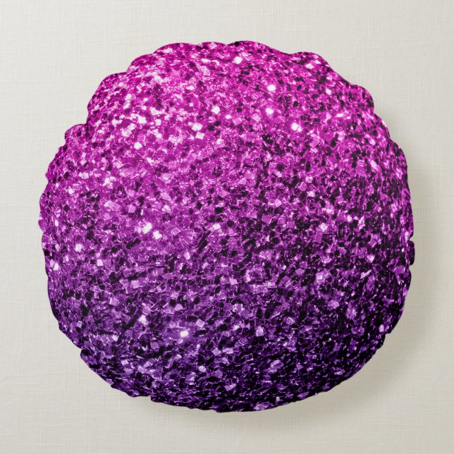 Purple Pink Ombre glitter sparkles Round Cushion (Front)