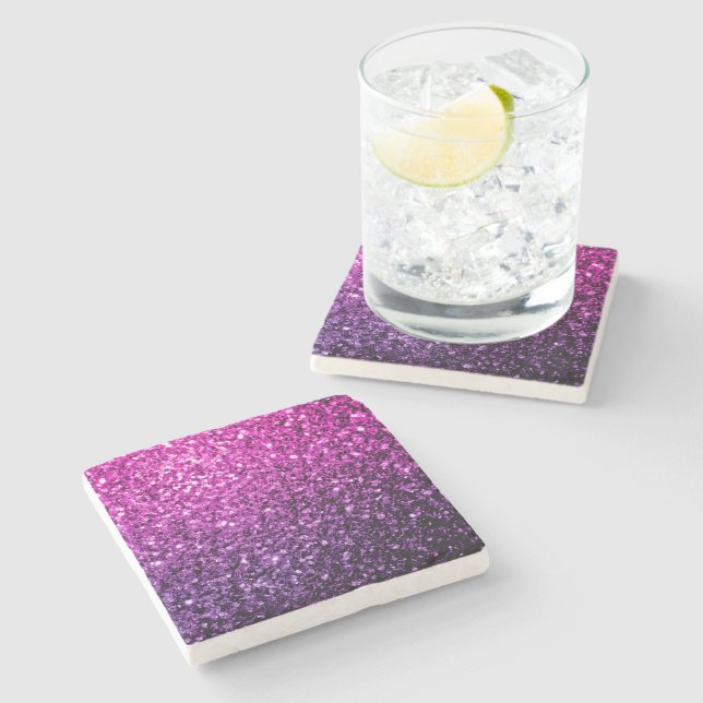 Purple Pink Ombre glitter sparkles Stone Coaster (Side)