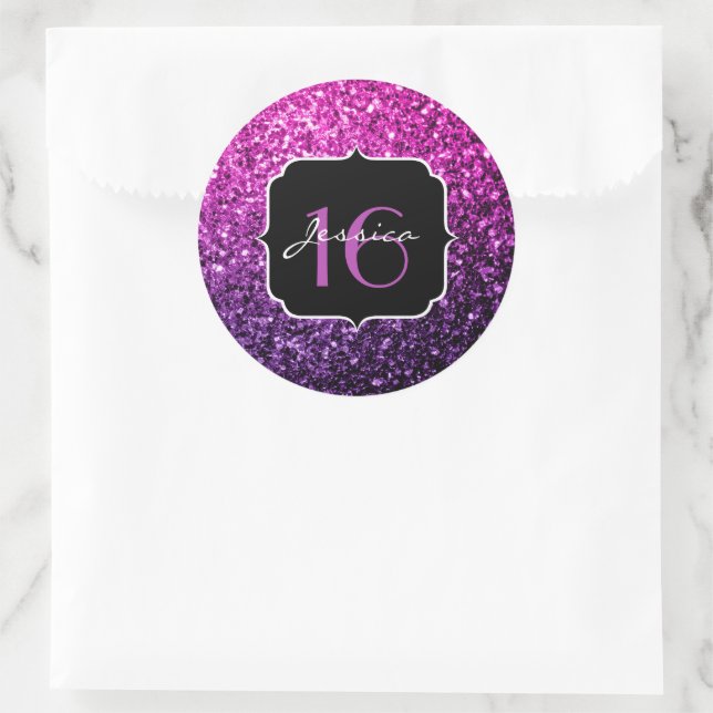 Purple Pink Ombre glitter sparkles Sweet 16 Classic Round Sticker (Bag)