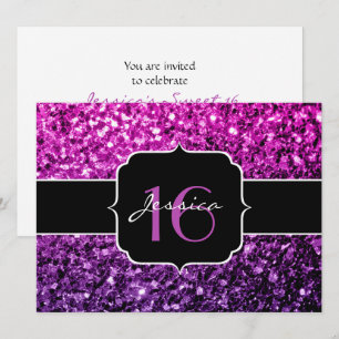 Purple Pink Ombre glitter sparkles Sweet 16 Invite