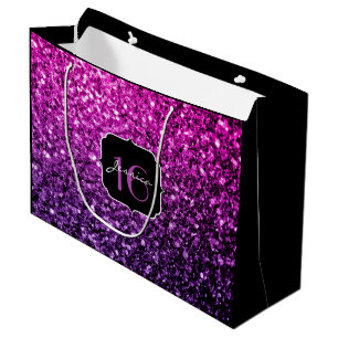 Purple Pink Ombre glitter sparkles Sweet 16 Large Gift Bag