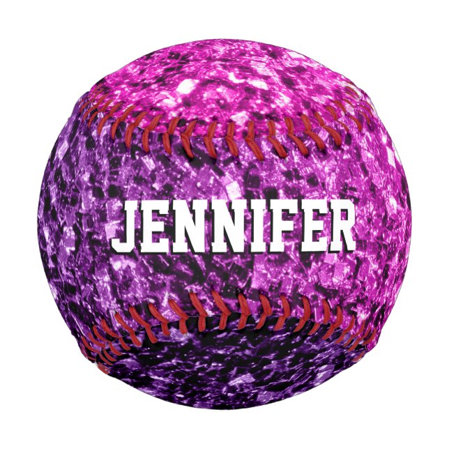 Purple pink ombre glitter sparkles Your name Team Baseball (Back)