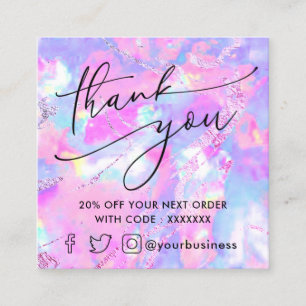 purple pink opal thank you  square business card