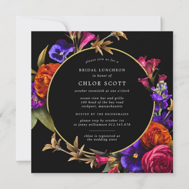 Purple Pink Orange Floral Bridal Luncheon Invitati Invitation (Front)