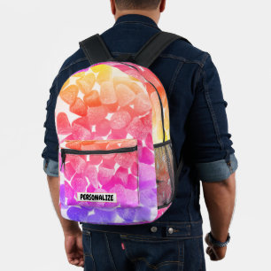 Purple pink orange gum candy sugar Custom text Printed Backpack