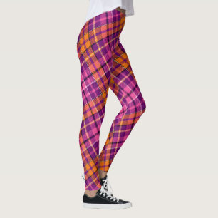 Purple Pink Orange Plaid Tartan Design  Leggings