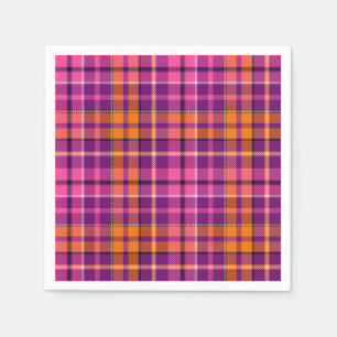 Purple Pink Orange Plaid Tartan Design Napkin