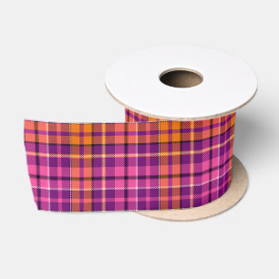 Purple Pink Orange Plaid Tartan Design Satin Ribbon