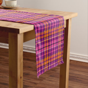 Purple Pink Orange Plaid Tartan Design  Short Table Runner