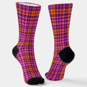 Purple Pink Orange Plaid Tartan Design  Socks