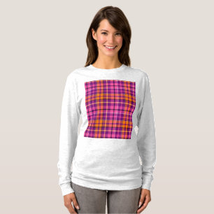 Purple Pink Orange Plaid Tartan Design  T-Shirt