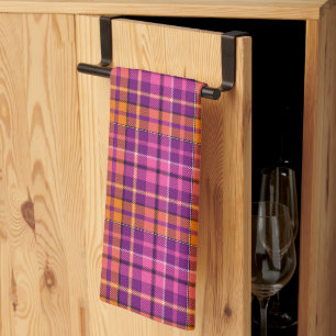 Purple Pink Orange Plaid Tartan Design Tea Towel