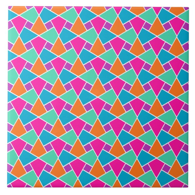 Purple Pink Orange Turquoise Green Islamic Pattern Tile (Front)