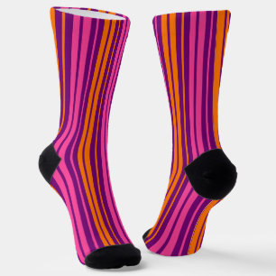 Purple Pink Orange Vertical Stripes Design Socks