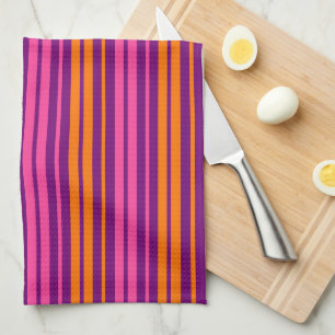 Purple Pink Orange Vertical Stripes Design Tea Towel