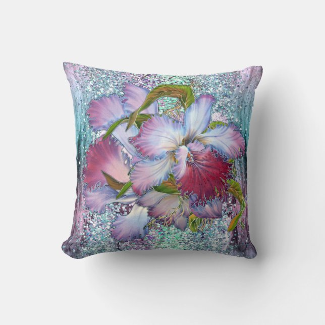 Purple Pink Orchid Floral Watercolor  Cushion (Front)