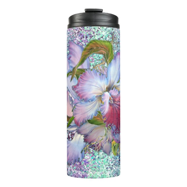 Purple Pink Orchid Floral Watercolor Thermal Tumbler (Front)
