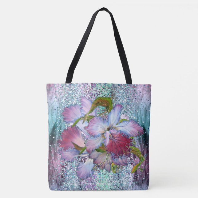 Purple Pink Orchid Floral Watercolor Tote Bag (Front)