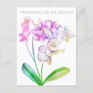 Purple Pink Orchid Watercolor Floral Personalised Postcard