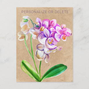 Purple Pink Orchid Watercolor Floral Personalised Postcard