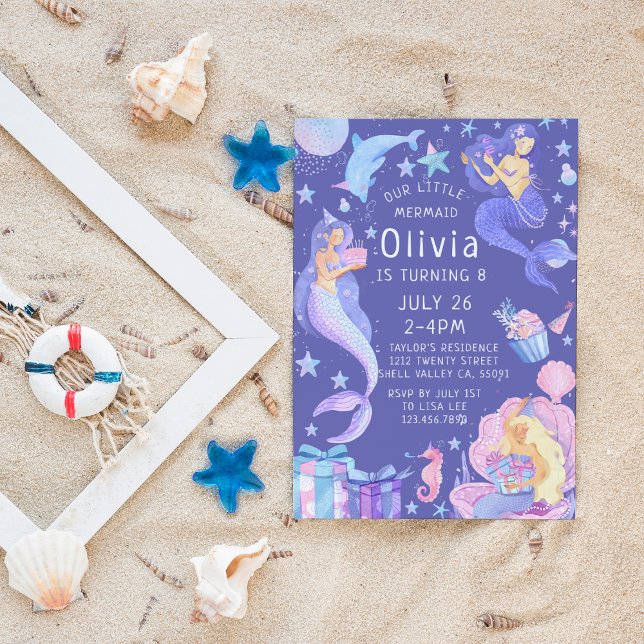 Purple/Pink Our Little Mermaid All Ages Birthday  Invitation (Creator Uploaded)