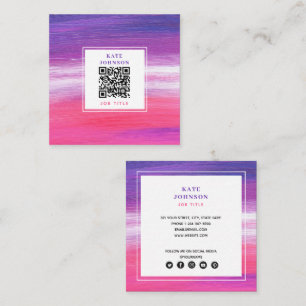 Purple Pink Painted Abstract QR Code Social Media Square Business Card
