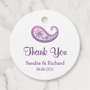 Purple & Pink Paisley Indian Wedding Thank You Favour Tags