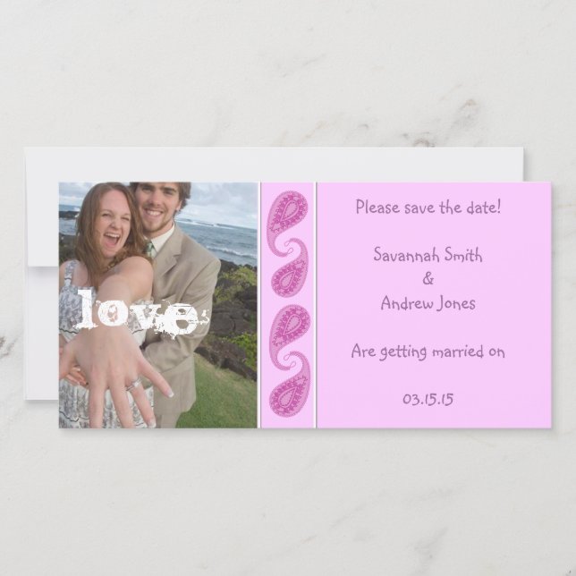 Purple Pink Paisley Save the Date  Your Photo (Front)