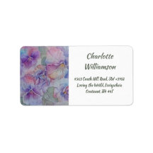 Purple Pink Pansy Flowers in Watercolor Address