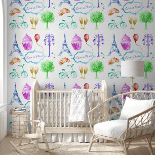 Purple Pink Paris Eiffel Tower Wall Covering