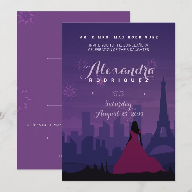 Purple Pink Paris Fireworks Quinceañera (Front/Back)