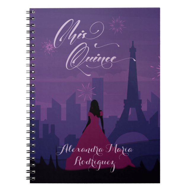 Purple Pink Paris Fireworks Quinceañera Notebook (Front)