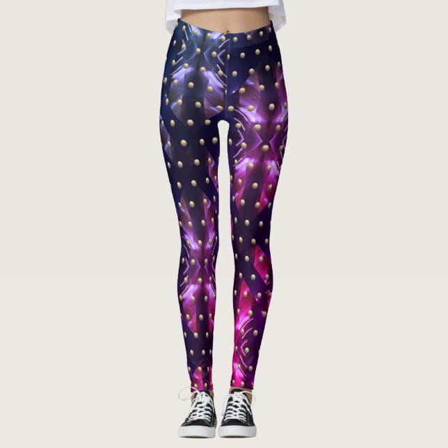 Purple Pink Passion Metal Sparks + Atoms Leggings (Front)