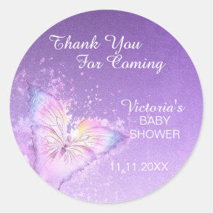 Purple Pink Pastel Butterfly Thank You Baby Shower Classic Round Sticker