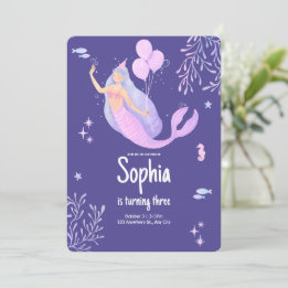Purple Pink Pastel Mermaid Birthday Invitation